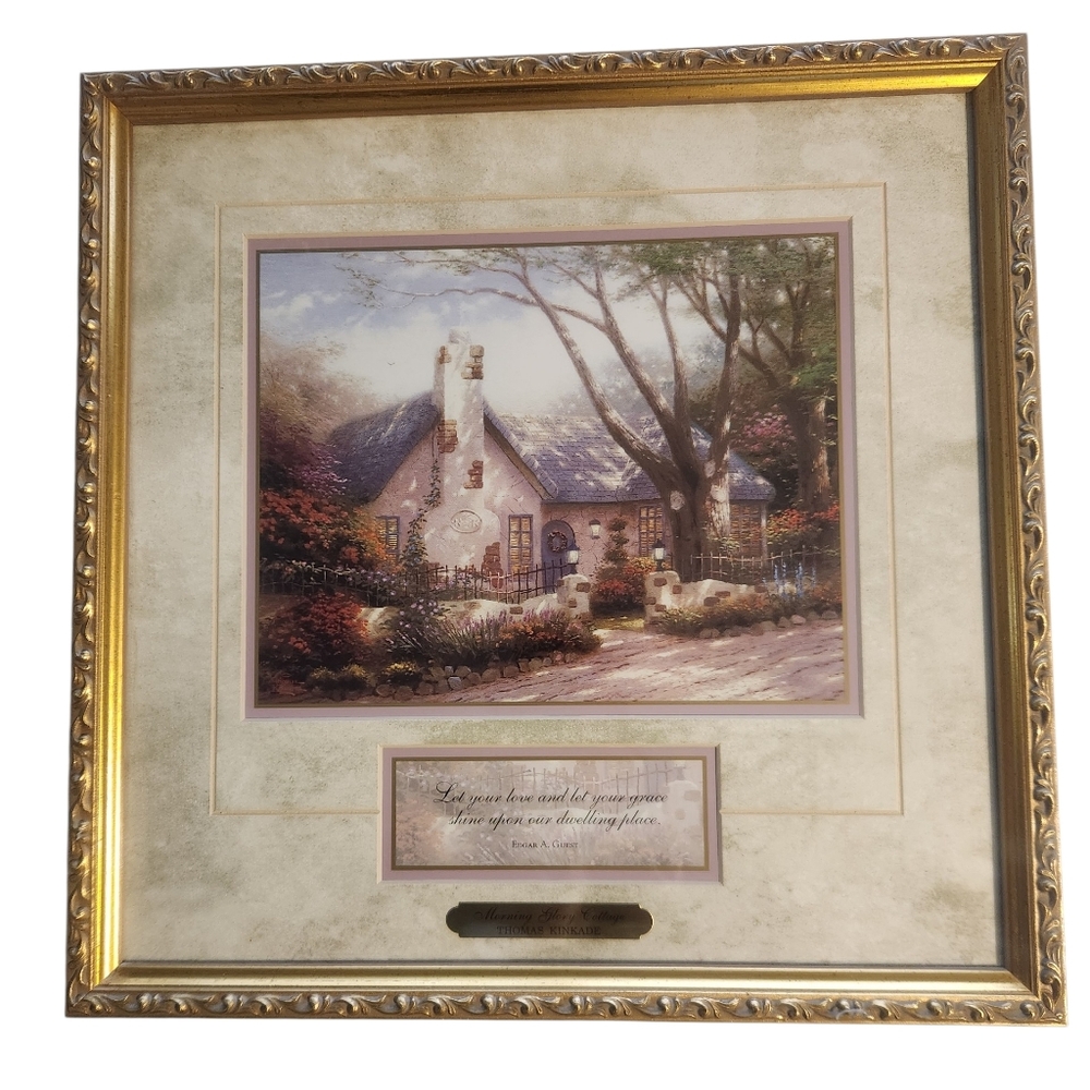 Thomas Kinkade Morning Glory Cottage Framed Print With Gold Frame And COA - Picture 2 of 9